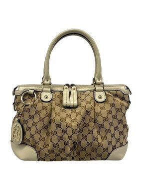 Gucci Handbag Dark Brown Beige Ivory Leather